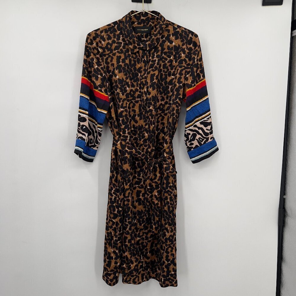 Kobi Halperin Luxury Cocktail Leopard Print Medi Dress Color Block Sleeves M - Picture 2 of 14